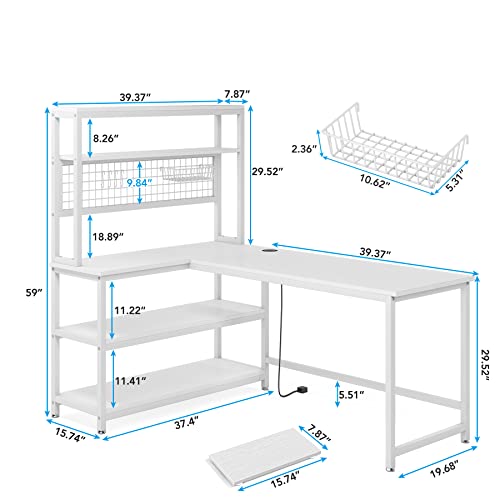 Tribesigns 55" Large Computer Desk with Wireless Charging 5 Storage Shelves, Office Desk Study Table Writing Desk Workstation with Hutch Bookshelf for Home Office (All Black)