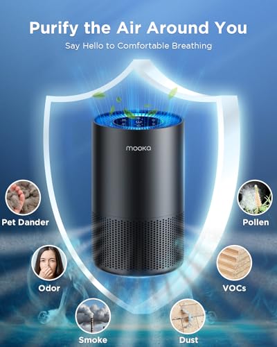 Air Purifiers for Home Large Room Pets Up to 1300 Sq Ft, MOOKA H13 True HEPA Air Purifier Cleaner with 360° Air Inlet, Fragrance, 13dB Air Purifier for Bedroom Wildfire Smoke Pet Dust Pollen (Black)