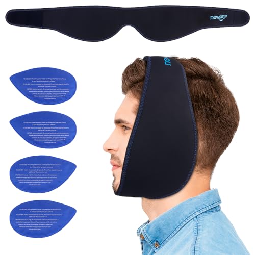 NEWGO Wisdom Teeth Ice Pack Head Wrap Jaw Ice Pack for Face Oral Surgery, FSA or HSA Eligible Face Ice Pack with 4 Hot Cold Gel Pack for TMJ, Tooth Extraction, Tonsillectomy Recovery