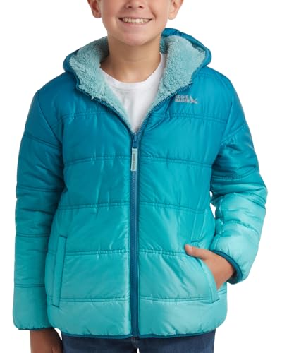 Eddie Bauer Boys' Reversible Jacket - Waterproof Lightweight Fleece Lined Hooded Puffer Coat - Boys Outerwear Jacket (5-20), Size 5-6, Marine Blue