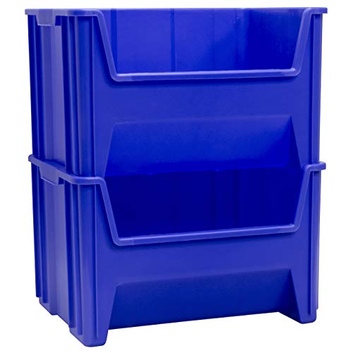 Akro-Mils 13017 Stak-N-Store Heavy Duty Stackable Open Front Plastic Storage Container Bin, (15-Inch x 20-Inch x 12-1/2-Inch), Blue, (3-Pack)