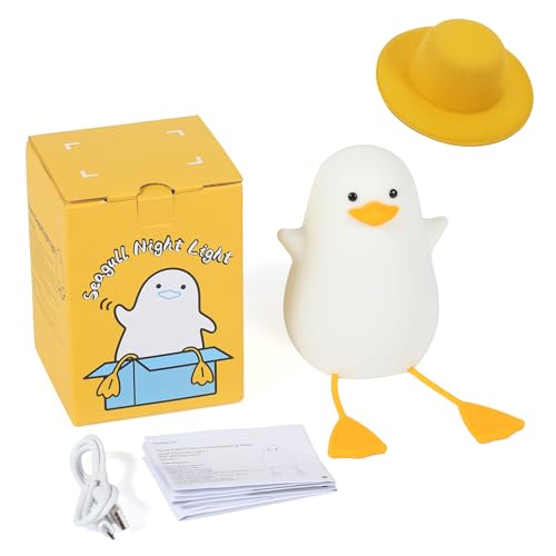 Duck Night Light, Duck Gifts for Girl, Kids Night Light Lamp Gifts Bedside Lamp for Nursery, ABS+SIL, Touch Control, Portable and Rechargeable Dimmable, Birthday Gifts for Boys Girls ( Duck with Hat)