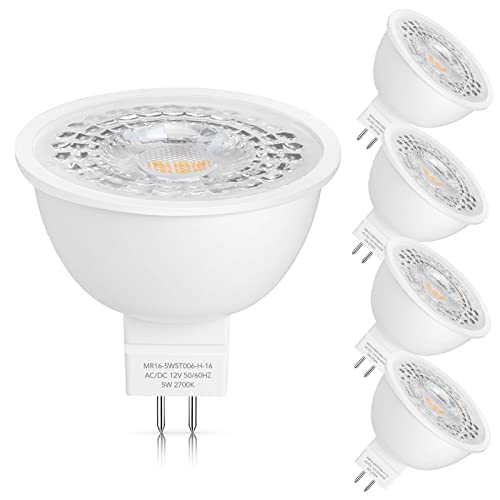 Mlambert 4 Pack MR16 LED Bulbs 50W Halogen Equivalent 2700K,5W GU5.3 MR16 12V Spotlight Bulb,Non-Dimmable,45°Beam Angle for Landscape Track Light Recessed