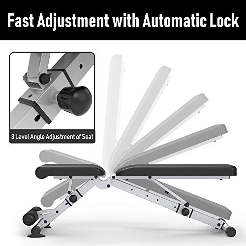 leikefitness Adjustable Weight Bench Foldable Workout Exercise Bench with Automatic Lock for Upright Incline Decline and Flat Full Body Exercise (GM5809(BLACK))