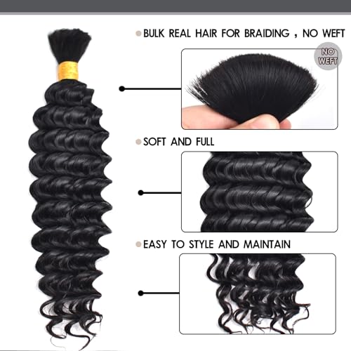 Human Braiding Hair For Boho Braids Human Hair Bundles Deep Wave Bundles 100g(2 Bundles/Pack) Human Braiding Hair Extensions No Weft 100% Brazilian Virgin Curly Braiding Hair (27#, 18Inches)