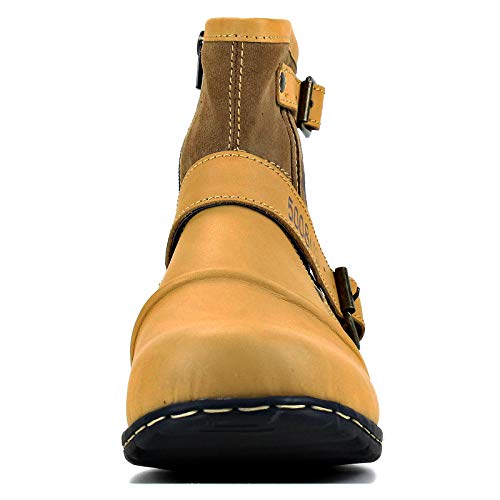 OSSTONE Moto Boots for Men Fashion Zipper-up Leather Chukka Boots Casual Shoes 5008-1-F-13 Beige