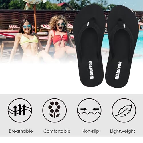 WateLves Womens-Flip-Flops-Thong-Sandals-Beach-Shoes Light and Comfortable for Vacation Walking-Bathroom-Pool(02/Black-38)