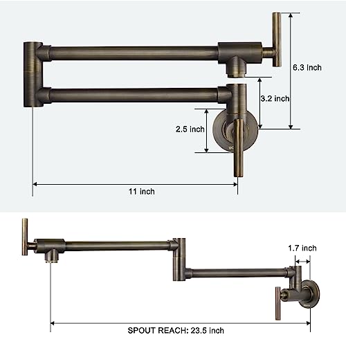 WOWOW Pot Filler Faucet Antique Bronze Commercial Wall Mount Stove Faucet, Brass Pot Filler Folding Faucet Over Stove, Kitchen Pot Faucet with Double Joint Swing Arms