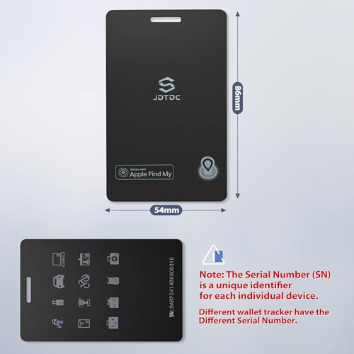 JSL JDTDC MFi Certified Wallet-Tracker-Card, Item-Finder Work with Apple Find My (iOS Only), Thin-Wallet-Finder for Passport,Luggage Wallet and Key Tracker, IP68 Waterproof, 3-Year Battery Life,1 Pack