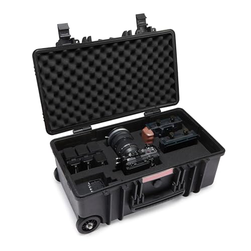 Amazon Basics Hard Camera Case with Wheels, Large, Black, Solid, 22"L x 14"W x 9.8"H