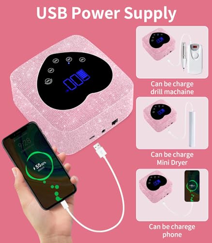 UV Light for Nails, HUGMAPLE Cordless UV Nail Lamp for Gel Nails 72W, Rechargeable Diamond LED Nail Dryer with 5 Timer Setting,Touch Control & Auto Sensor, Fast Nail Light Curing Lamp for Salon & Home