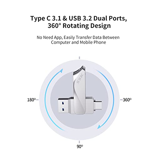 SSK 64GB USB C Flash Drive Dual Drive 2 in 1 OTG USB A 3.2 + Type C Memory Stick Thumb Drive, Thunderbolt Pendrive up to 200MB/s Transfer Speed Photo Stick for Android Phones/Tablets/Mac/Laptop