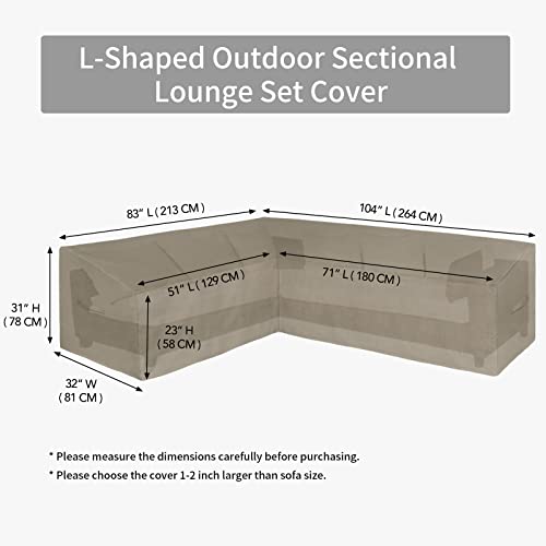 Easy-Going Patio V-Shaped Sectional Sofa Cover, Waterproof Outdoor Sectional Cover,Heavy Duty Garden Furniture Cover with Air Vent 70" L (on Each Side) x 33.5" D x 31" H, Camel