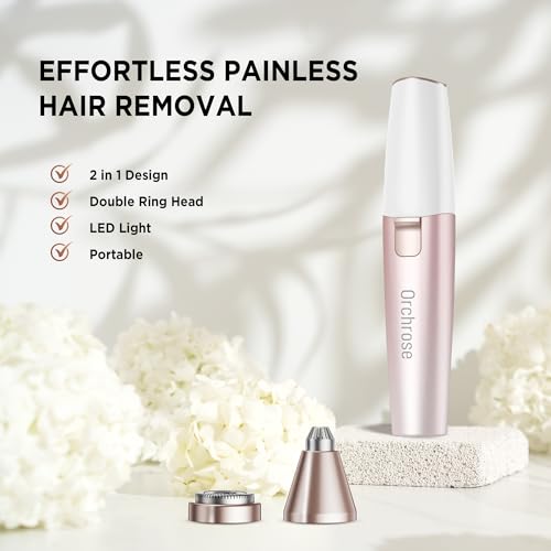 Orchrose Facial Hair Remover Eyebrow Trimmer: Portable Rechargeable 2 in 1 Face Shaver for Women - Painless Electric Hair Removal Device for Face Eyebrows Peach Fuzz Lips with Light (Gradient Pink)