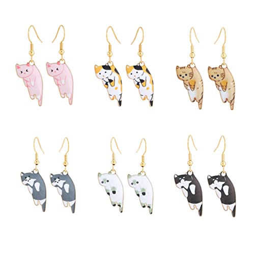 Lezmoii Cute Dangle Anime Cat Earrings for Women Fun Animal Earrings Set (Cat A)