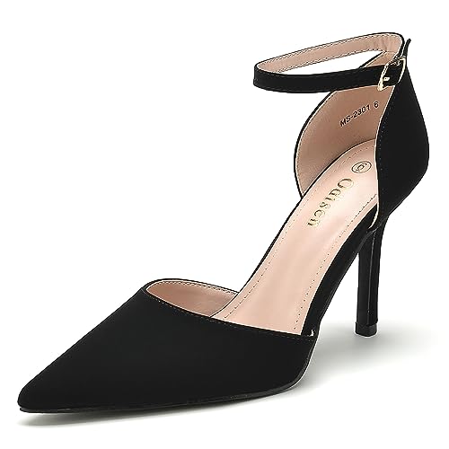 Odisen Women's Closed Toe Pointed Toe High Heels Pumps Dress Shoes for Women (Black Nubuck, 6.5)