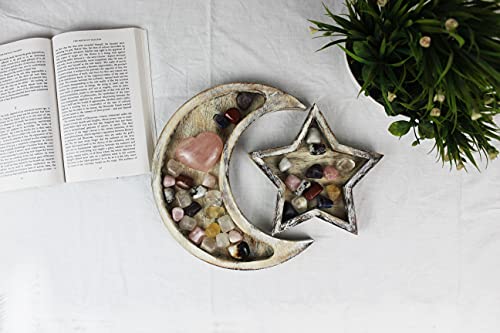 T one woods Rock Collection Tray | Wooden Crystal Display | Crystal Holder | Crystal Display Shelf | Crystal and Healing Tray | Crystal Display Tray (Rustic White)