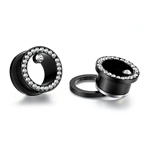 WBRWP 2pcs 2g(6mm) Hollow Silver Color Stainless Steel with Clear Zircon Screw Ear Plugs Tunnels Ear Expander : Ear Gauges Stretcher Body Piercing Jewelry