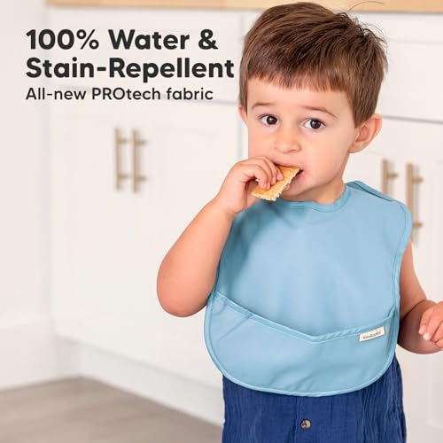 3-Pack Waterproof Baby Bibs for Eating - Lightweight Baby Bib with Food Catcher, Mess Proof Toddler Bibs, Waterproof Bibs for Baby Boys, Baby Girls, Feeding Bibs, Drool Bibs, Baby Food Bibs (Vessels)