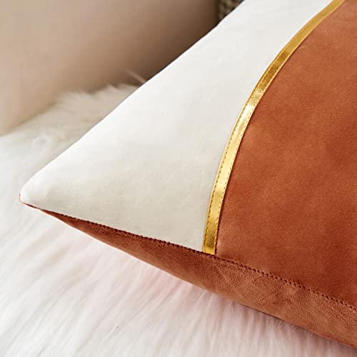MIULEE Pack of 2 Decorative Patchwork Velvet Throw Pillow Covers with Gold Leather Square Soft Solid Pillowcases Couch Pillows Cushion Covers for Bed Sofa Living Room 12 X 20 Inch Black