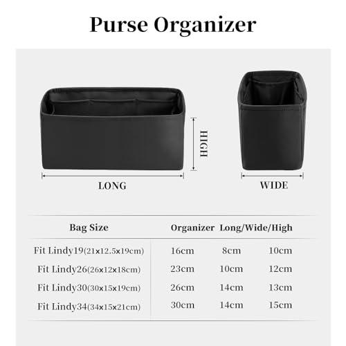 KINGS IN BAG Mini Lindy Bag Insert, Organizer Compatible with Hermes Lindy Bag, Luxury Bags Storage with Satin, Lightweight and Soft Touch (Black, Lindy19)