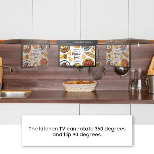 SYLVOX 15.6" Flip Down Smart TV Under Cabinet Google TV Supports 360 Degree Rotation WiFi & Wireless Connection, Storage Design for Kitchen Bedroom RV Yacht (Classic Black)