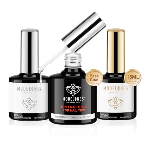 modelones Builder Nail Gel with Gel Top and Base Coat, 3Pcs Gel Nail Kit for Nail Thickening Apex Building Nail Extension Rhinestone Gel Nail Glue, LED Nail Lamp Cured