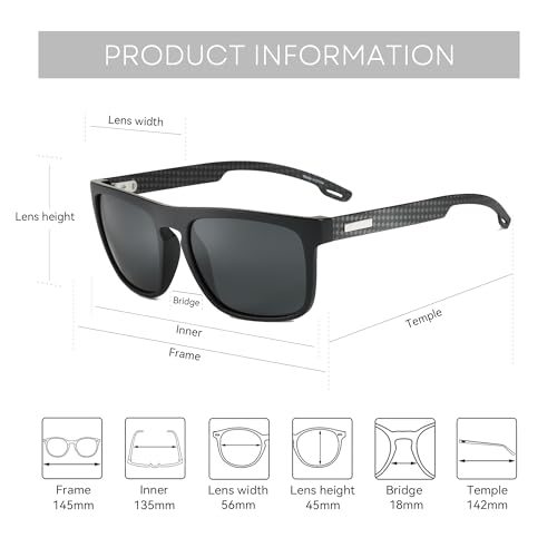 ZENOTTIC Polarized Sunglasses Men TR90 Frame Carbon Fiber Temple UV400 Protection Square Mens Sun Glasses for Driving Fishing
