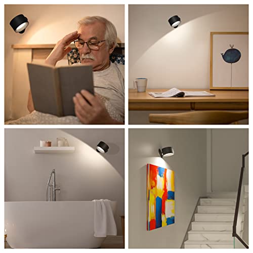 Deyagoo LED Wall Sconce, Wall Mounted Lamp with Rechargeable Battery Operated 3 Color Temperature & 3 Brightness Level 360°Rotate Magnetic Ball, Cordless Wall Light for Reading Bedside-Black