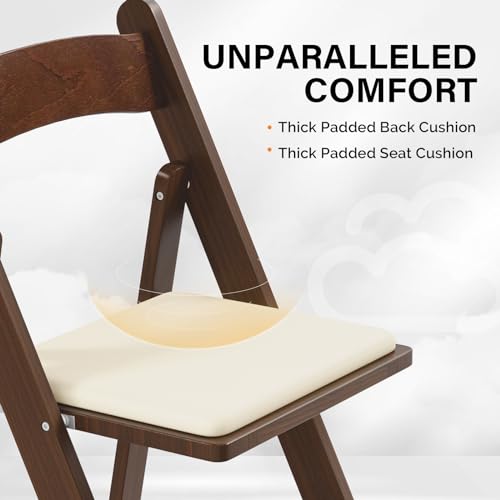 VINGLI Wooden Folding Chairs with Cushion, Comfortable, Portable and Durable Foldable Seating for Indoor & Outdoor Events, Banquet, Party, Dinning, Wedding, Craft, Walnut Brown, 1 Pack