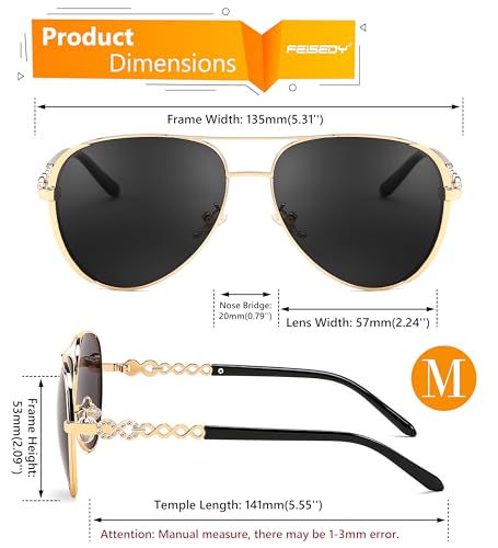 FEISEDY Retro Polarized Pilot Sunglasses for Women 70s Vintage Trendy Shades B4147