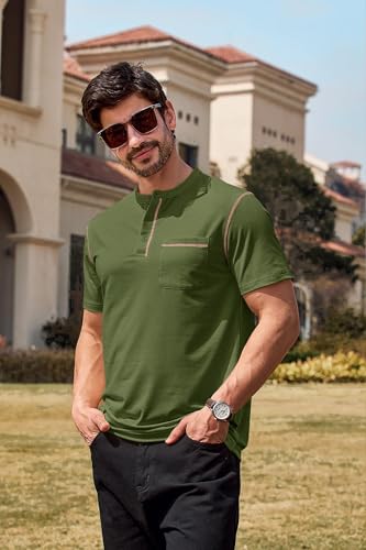 Aulemen Men's Henley Shirts Short Sleeve Casual Lightweight Slim Fit Basic Button T-Shirt with Pocket Wine Red