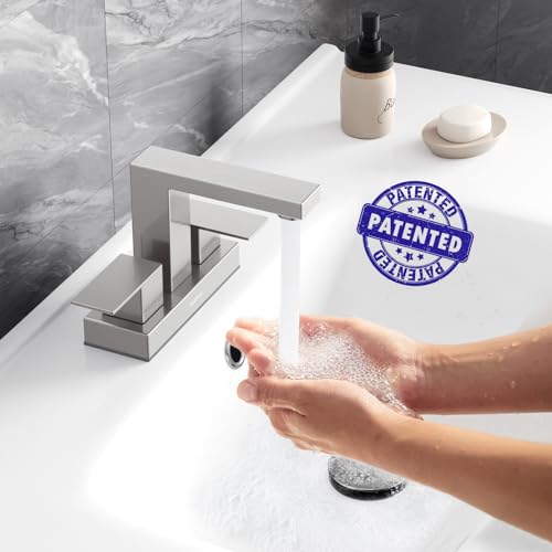 Bathroom Sink Faucet, Hurran 4 inch Brushed Gold Bathroom Faucets for Sink 3 Hole with Pop-up Drain and Supply Lines, Stainless Steel 2-Handle Faucet for Bathroom Sink Vanity RV Restroom