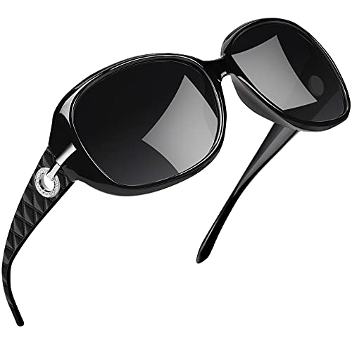 Joopin Big Sunglasses 2 Pack Oversized Large Jackie Sun Glasses Polarized UV Protection Rhinestone Shades for Women Ladies (Black + Clear Grey)