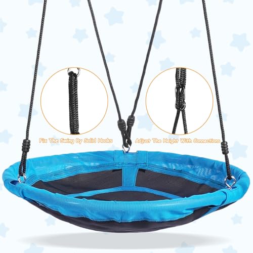 Lunafun Outdoor Swings for Kids, 440lbs, Heavy-Duty A-Frame Metal Outdoor Swing Stand, 1 Saucer & 1 Belt Swing Seat for Playground, Backyard Blue