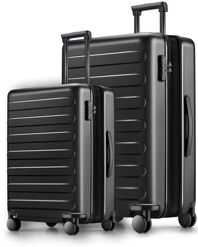 NINETYGO Hardside Expandable Luggage Sets 2 Piece, Carry On Luggage Airline Approved, 28 Inch Luggage with Double Spinner Wheels, Hardshell PC, TSA Lock, 20in/28in (Black, Rhine Max)