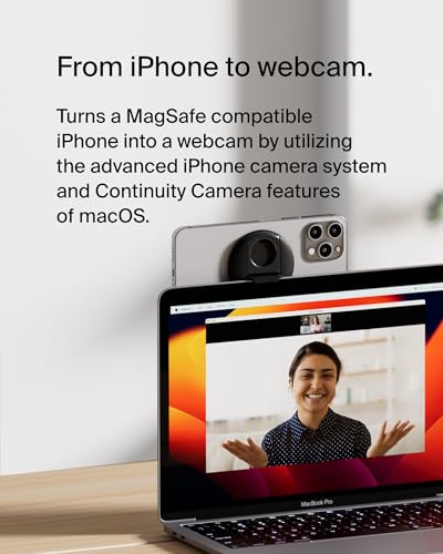 Belkin iPhone MagSafe Camera Mount for MacBook, Continuity Camera Mount, Turn to Webcam, Compatible with MacBook Pro, Air, iPhone 16, 15, 14, 13, 12 - Black