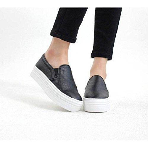 EpicStep Women's Beige Casual Simple Slip-On Mid Heels Thick Soles Platform Shoes Low Fashion Sneakers 6 M US