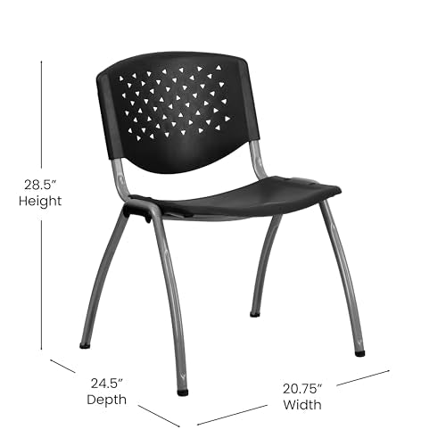 Flash Furniture HERCULES Series 880 lb. Capacity Black Plastic Stack Chair with Titanium Gray Powder Coated Frame
