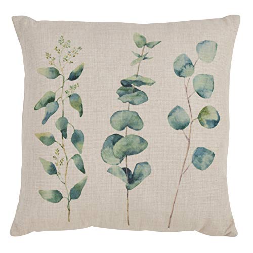 SARO LIFESTYLE Botany Collection Eucalyptus Design Throw Pillow, 18", Natural