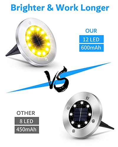 Biling Solar Ground Lights Outdoor 8 Packs, Bright 12 LEDs Solar Lights Outdoor Waterproof, Flat Landscape Lights Solar Powered for Yard Walkway Garden Driveway (White)