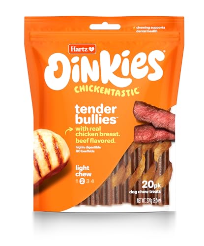 Hartz Oinkies Tender Bullies with Real Chicken Breast & Real Beef Bully Stick Flavor, Highly Digestible and Rawhide-Free, 20 Count
