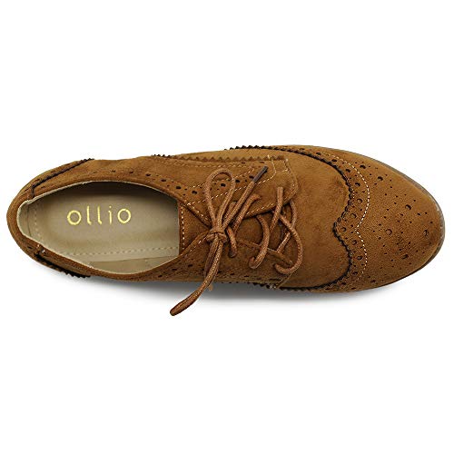 Ollio Women's Flat Shoe Wingtip Lace Up Faux Nubuck Oxford M2920 (6 B(M) US, Black)