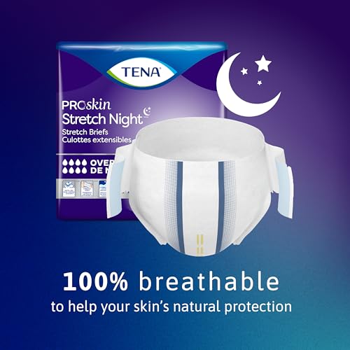 TENA ProSkin Overnight Protection Adult Incontinence Brief, Stretch, Disposable, Medium, 48count (4 Packs of 12), Packaging May Vary