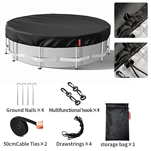 VniYors 8 Ft Round Pool Cover, Hot Tub Cover, Solar Pool Covers for Above Ground Pools, Heavy-Duty Waterproof Dustproof Pool Solar Cover with Drawstring and Ground Nails(Black)