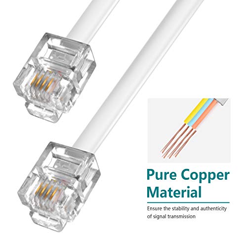 Phone extension Cord 25 Ft, Telephone Cable with Standard RJ11 Plug and 1 in-Line Couplers and 20 Cable Clip Holders, White