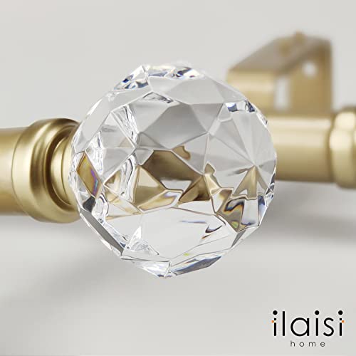 ILAISIHOME Double Curtain Rod Set:1-1/8 Inch Diameter Luxury Gold Curtain Rods,36-72 Inch Adjustable Gold Drapery Rod with Crystal-clear Faceted Finials for 1 Pack