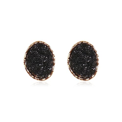 Lightweight Acrylic Stone Druzy Crystal Delicate Earrings - Sparkly Geometric Round, Teardrop Studs (Round Druzy Studs - Light Pink)