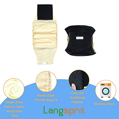 Langsprit Male Belly Bands for Dogs (Pack of 3) - High Absorbing Dog Wraps Male Washable - Reusable Male Dog Diapers (Sloth,Whale,Dinosaur, XX-Large)