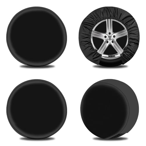 OutdoorLines Waterproof Spare Tire Covers Set of 4, UV-Proof Wheel Covers Windproof Tire Protector for RV, Jeep, Trailers, Camper, Van and Truck, Universal Fits Diameters 19"-22", Black